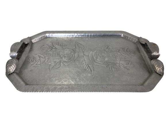 ENGRAVED HAND WROUGHT  PEWTER SERVING TRAY 19" (1 of 6)