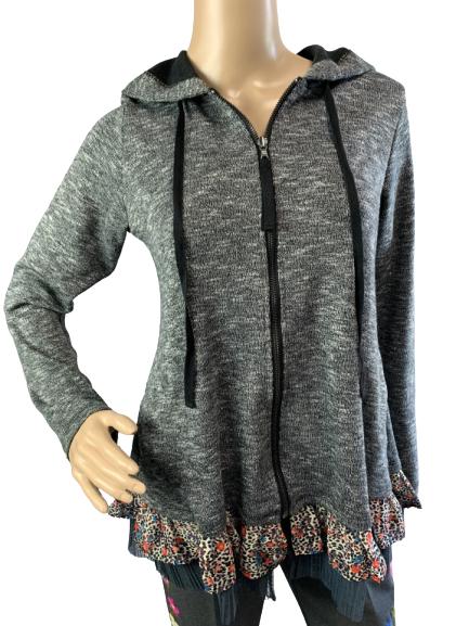 LORI GOLDSTEIN DRAWSTRING HOODIE W/ TRIM SIZE XS: LORI GOLDSTEIN DRAWSTRING HOODIE W/ TRIM SIZE XS -SIZE XS -MULTICOLOR MESH TRIM -ZIP CLOSURE
