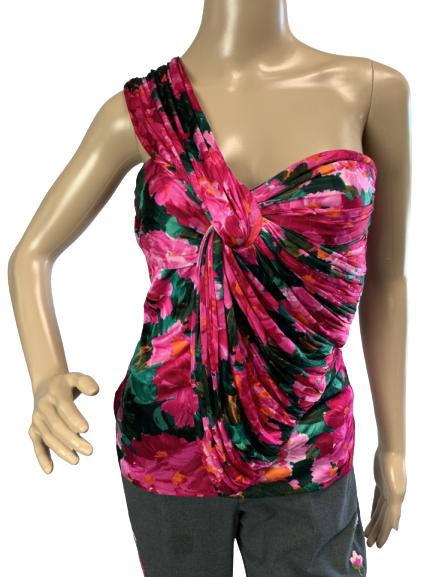VTG BALENCIAGA 1 SHOULDER RUCHED TOP SZ 4 NWT: VTG BALENCIAGA 1 SHOULDER RUCHED TOP SZ 4 NWT -NEW WITH TAGS -SIZE 4 -SIDE ZIP CLOSURE -FLORAL DESIGN