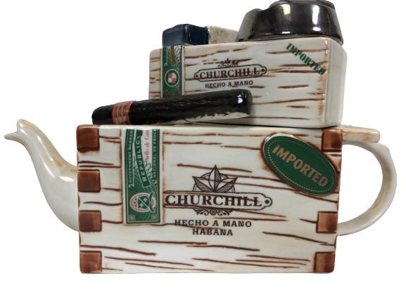 RARE CHURCHILL CIGAR BOX TEAPOT BY SWINESIDE 11" (1 of 9)