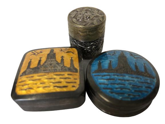 SET OF 3 STERLING SILVER VINTAGE SNUFF BOXES 5" (1 of 14)