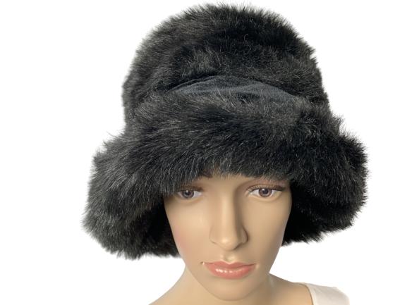 BETMAR NEW YORK BLACK FAUX FUR WINTER BUCKET HAT (1 of 4)