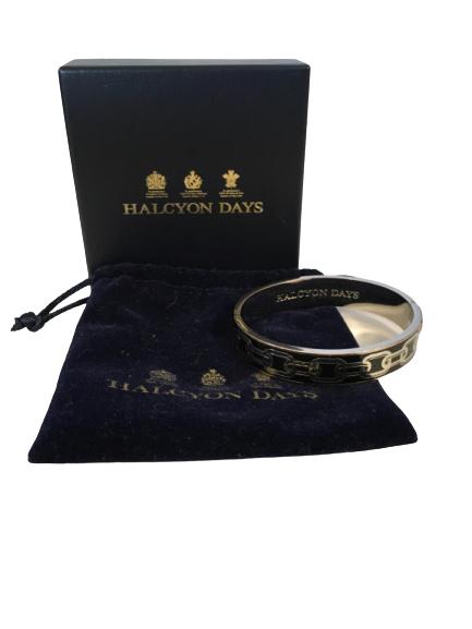 HALYCON DAYS HINGED CHAIN ENAMEL BANGLE: HALYCON DAYS HINGED CHAIN ENAMEL BANGLE - PALLADIUM & HAND POURED ENAMEL - MADE IN ENGLANC