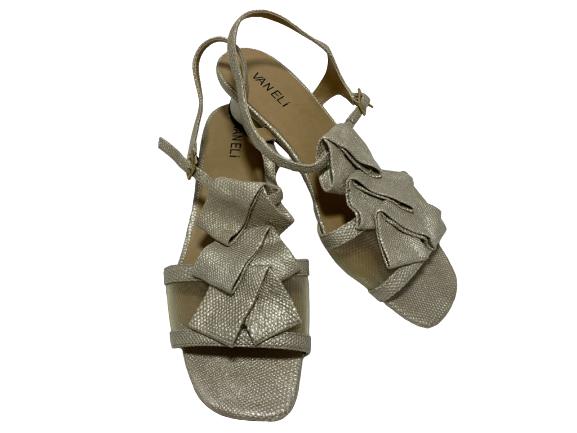 VTG VANELI GOLD/SILVER T-STRAP SANDALS SZ 9.5: VTG VANELI METALLIC GOLD/SILVER WOMENS SZ 9.5 - ADJUSTABLE SLINGBACK BUCKLE