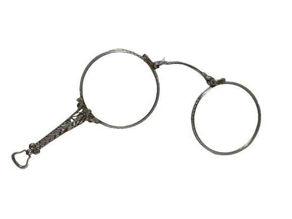 SILVER CRYSTAL ENCRUSTED OPERA EYEGLASSES: SILVER DIAMOND ENCRUSTED OPERA EYEGLASSES