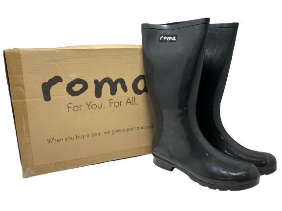 ROMA BLACK RUBBER RAIN BOOTS WOMENS SZ 10: ROMA BLACK RUBBER RAIN BOOTS WOMENS SZ 10