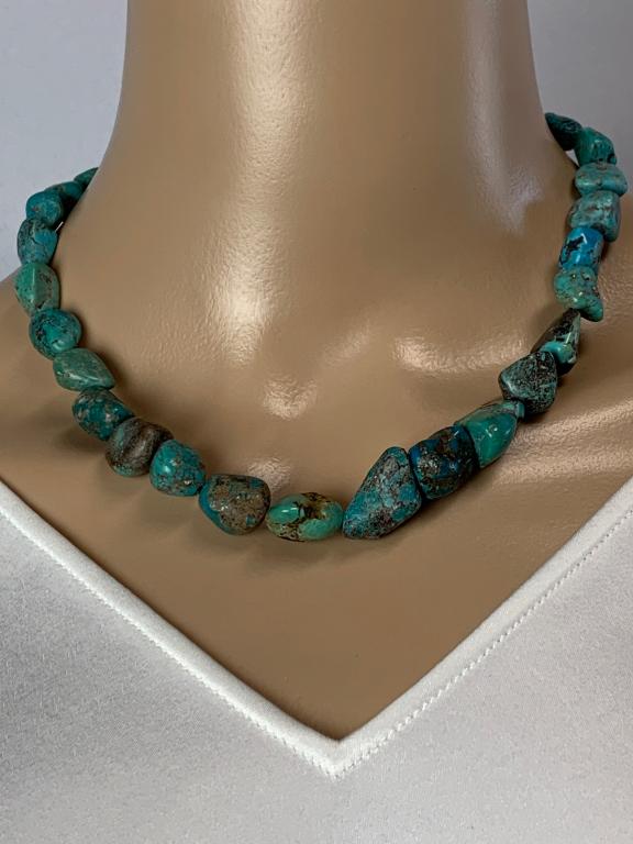 TURQUOISE STONE NECKLACE W/  STERLING TOGGLE CLASP (1 of 3)