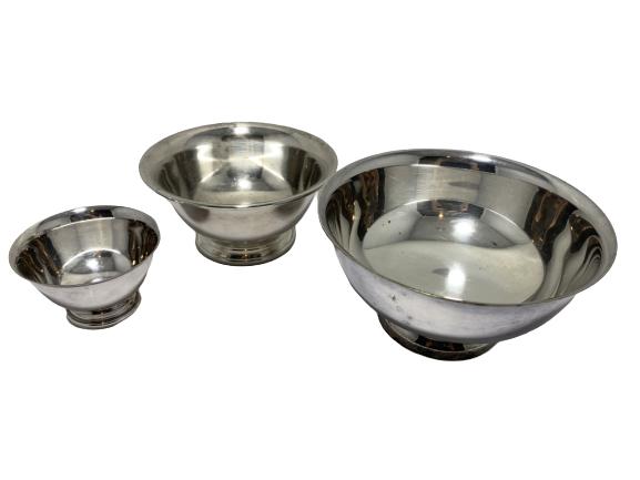 VTG ACADEMY SILVER ON COPPER BOWL SET OF 3 (1 of 6)