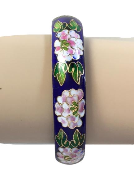 VTG HINGED ENAMEL CLOISSONE BRACELET W/FLOWERS (1 of 4)