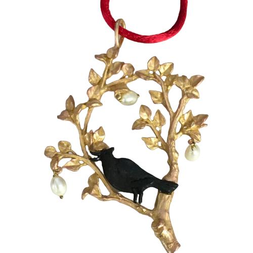 VTG TABLEART GOLD PENDANT W/BIRD & TREE: VTG TABLEART GOLD PENDANT W/BIRD & TREE - 3" LONG