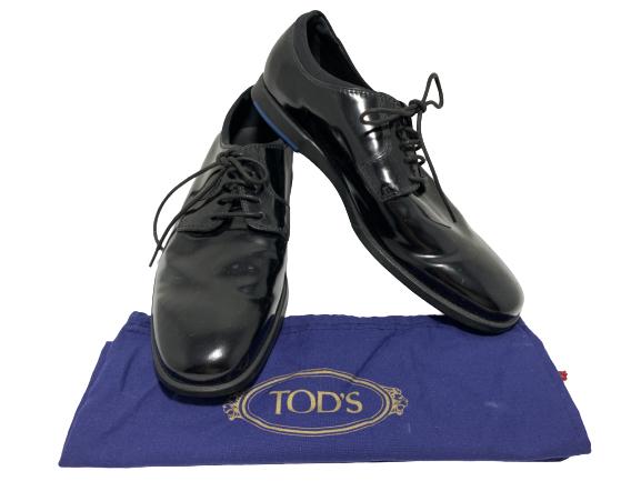 TOD'S BLACK POLISHED LEATHER DRESS SHOES MENS SZ 8: TOD'S BLACK POLISHED LEATHER DRESS SHOES MENS SZ 8- MADE IN ITALY