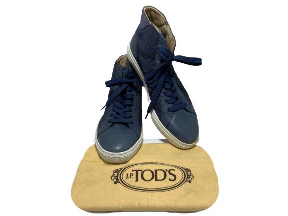 TOD'S LEATHER BLUE HIGH-TOP SNEAKERS MENS SZ 8 (1 of 7)