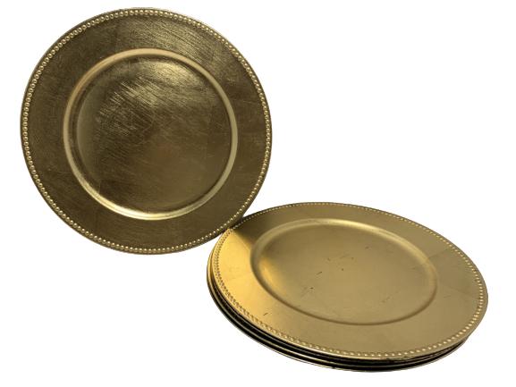 PAINTED GOLD CHARGER PLATES SET OF 4: PAINTED GOLD CHARGER PLATES SET OF 4