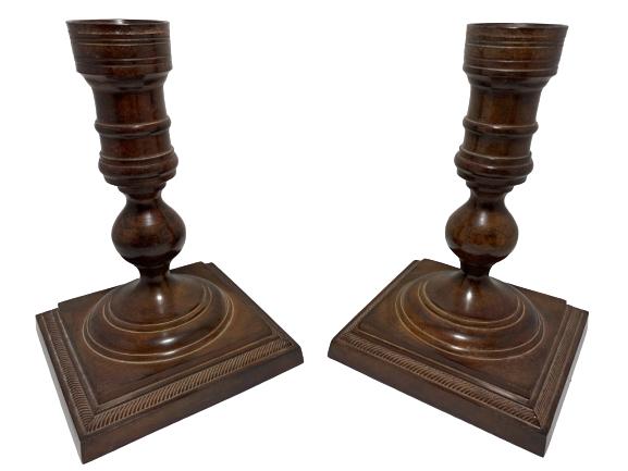 MAHOGANY WOODEN CANDLESTICK HOLDERS (2) (1 of 4)