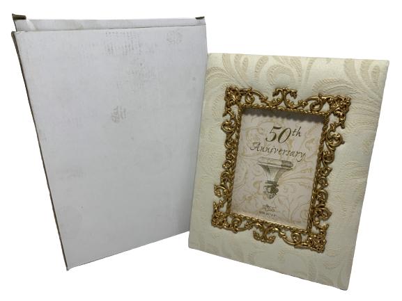 VTG RUSS IVORY DAMASK FABRIC PICTURE FRAME (1 of 5)