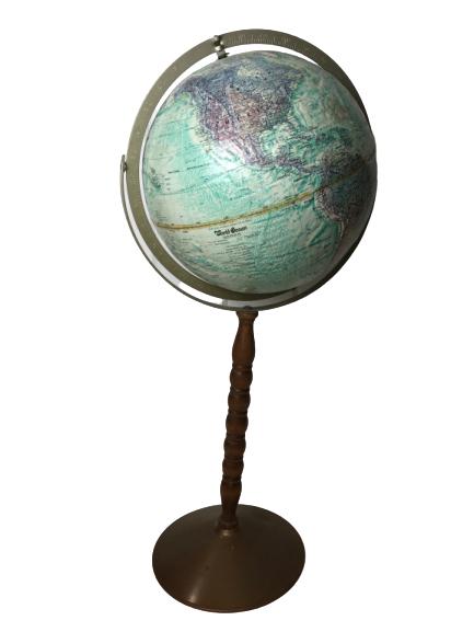 VTG METALLIC FRAME GLOBE W WOODEN STAND (1 of 4)