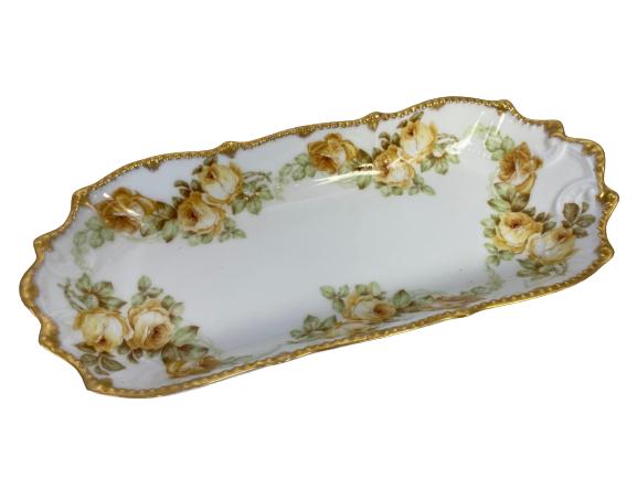 VTG ELITE WORKS LIMOGES FLORAL DISH 12.5" X 5.5 (1 of 7)