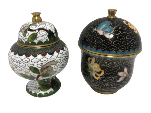 VTG ASIAN CLOISONNE GOLD RIM GINGER JARS (1 of 3)