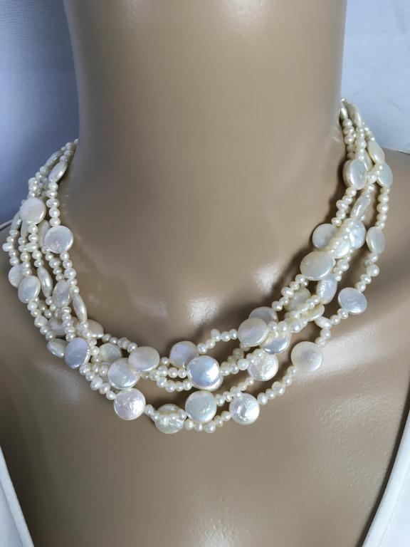 5 STRAND MOTHER OF PEARL CHOKER W/ STERLING CLASP (1 of 3)