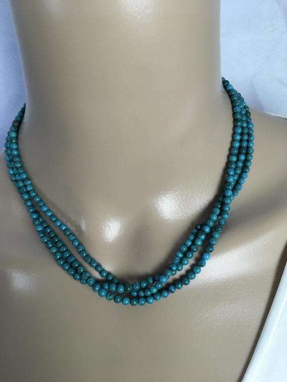 3 STRAND TURQUOISE BEAD NECKLACE W/ STERLING CLASP (1 of 3)