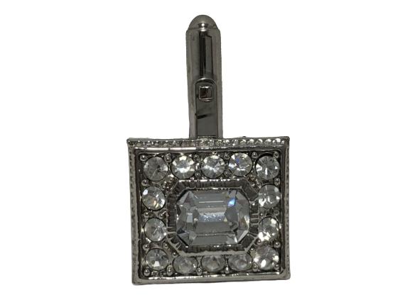 VTG COSTUME JEWELRY SILVER CRYSTAL SQUARE CUFF LINK (1 of 3)