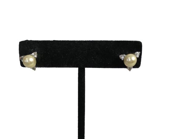 VINTAGE PEARL STUD EARRINGS W/ RHINESTONES (1 of 4)