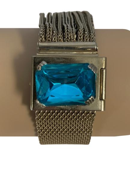 VTG WIDE BAND BRACELET W/ UNIQUE AQUAMARINE CLASP (1 of 4)