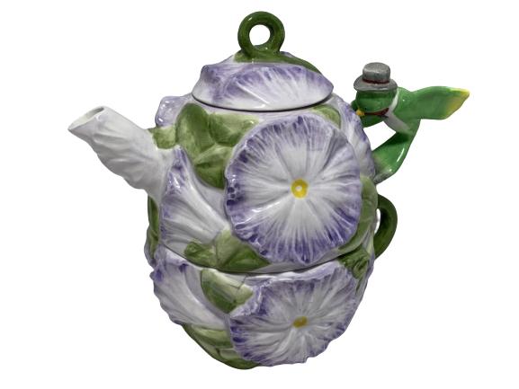 VTG HUMMINGBIRD FLORAL PAINTED CERAMIC TEAPOT (1 of 4)