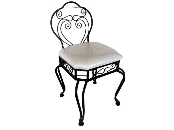 BLACK IRON WHITE SUEDE SEATING CHAIR: BLACK IRON WHITE SUEDE SEATING CHAIR- SEAT IS PARTIALLY STILL COVERED WITH ORGINAL WRAPPING - SEE PHOTOS- TINY PAINT CHIPPING - SEE PHOTOS- 30" X 15" X 15"