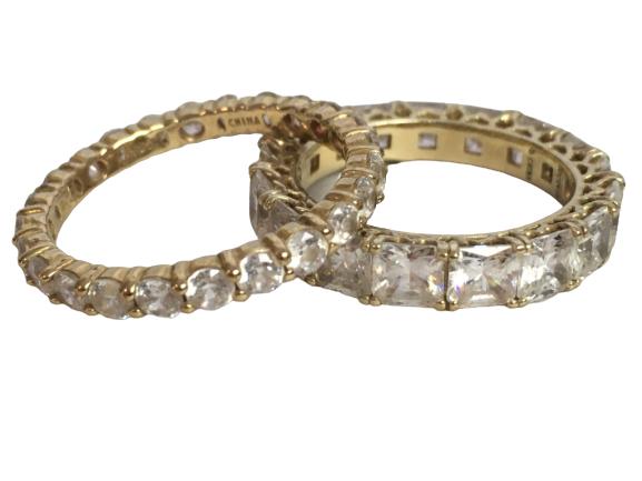 2 VTG GOLD & RHINESTONE ETERNITY BANDS SZ 10 (1 of 5)