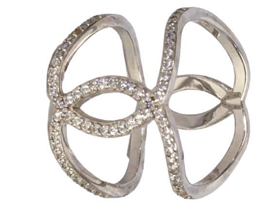 DESIGNER STYLE SILVER & CRYSTAL RING SIZE 9 (1 of 3)