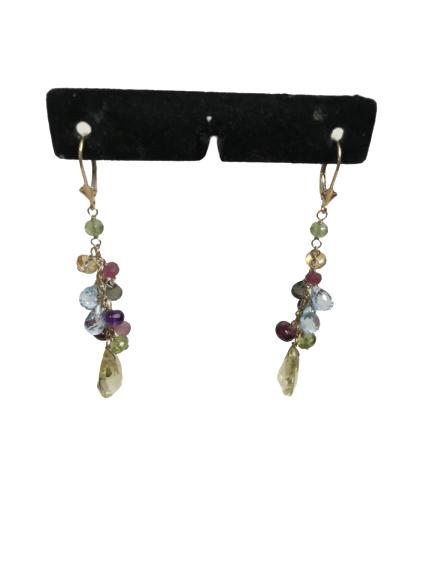 MULTICOLOR STONE DROP PIERCED EARRINGS W 14K CLASP (1 of 2)