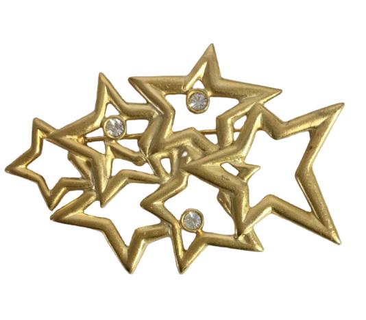 VINTAGE GOLD STARS W/ RHINESTONES BROOCH 2.5" (1 of 3)