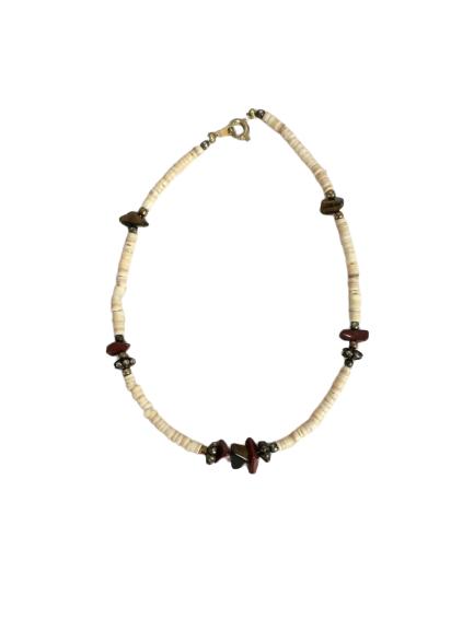 VINTAGE UNIQUE SHELL & STONE BEADED ANKLET 9.25" (1 of 3)