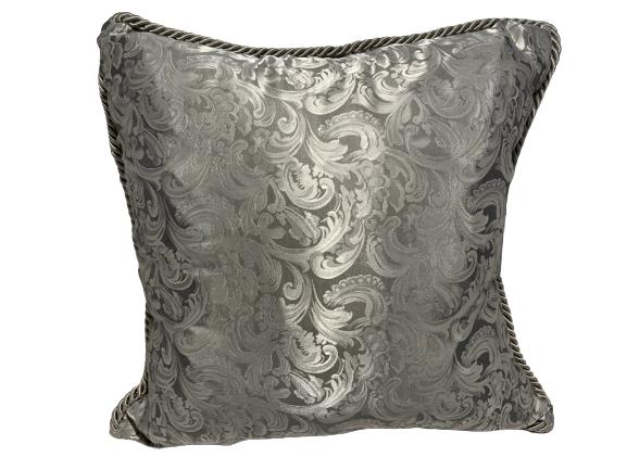 SILVER DECORATIVE THROW PILLOW W ROPE TRIM (1 of 3)