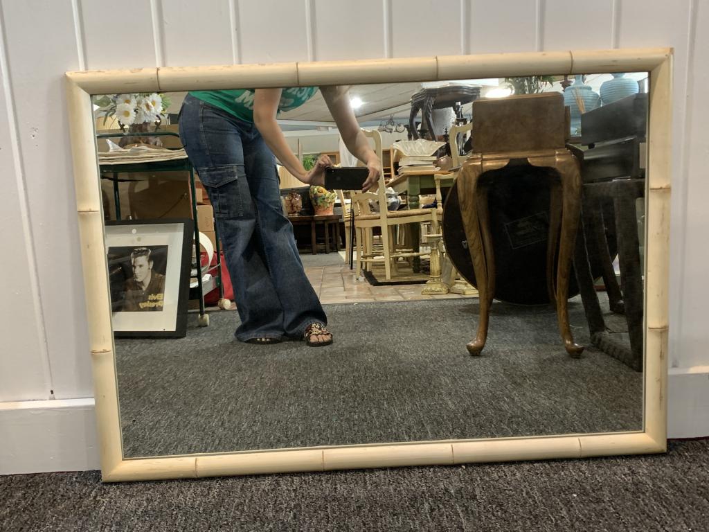 BEIGE PAINTED BAMBOO-LIKE BORDER FRAME WALL MIRROR (1 of 5)