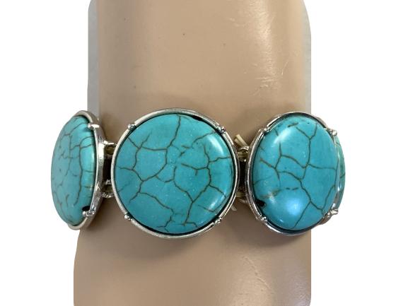 VTG SILVERTONE STRETCH BRACELET W/ TURQUOISE DISKS (1 of 4)