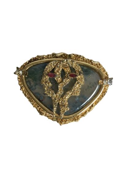 VTG BOUCHER GOLD & AGATE BROOCH W/STONES (1 of 3)