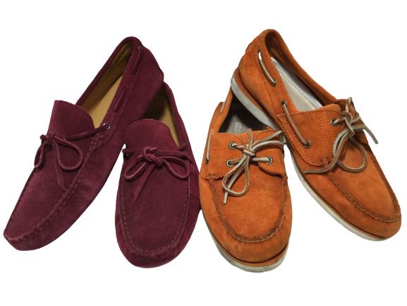 VTG ORANGE & PLUM SUEDE DRIVING MOCCASINS SZ 10/43: VTG ORANGE & PLUM SUEDE DRIVING MOCCASINS SZ 10/43- SIGNS OF WEAR - SEE PHOTOS