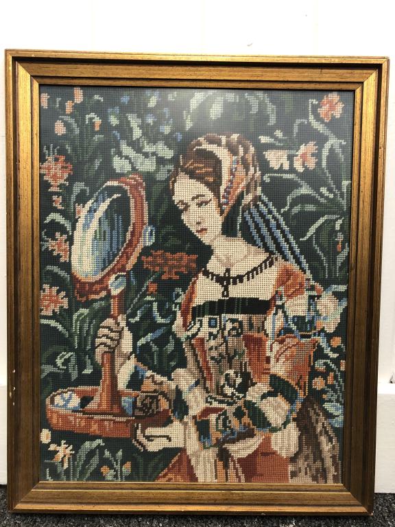 VTG NEEDLEPOINT VICTORIAN WOMAN FRAMED WALL ART (1 of 4)