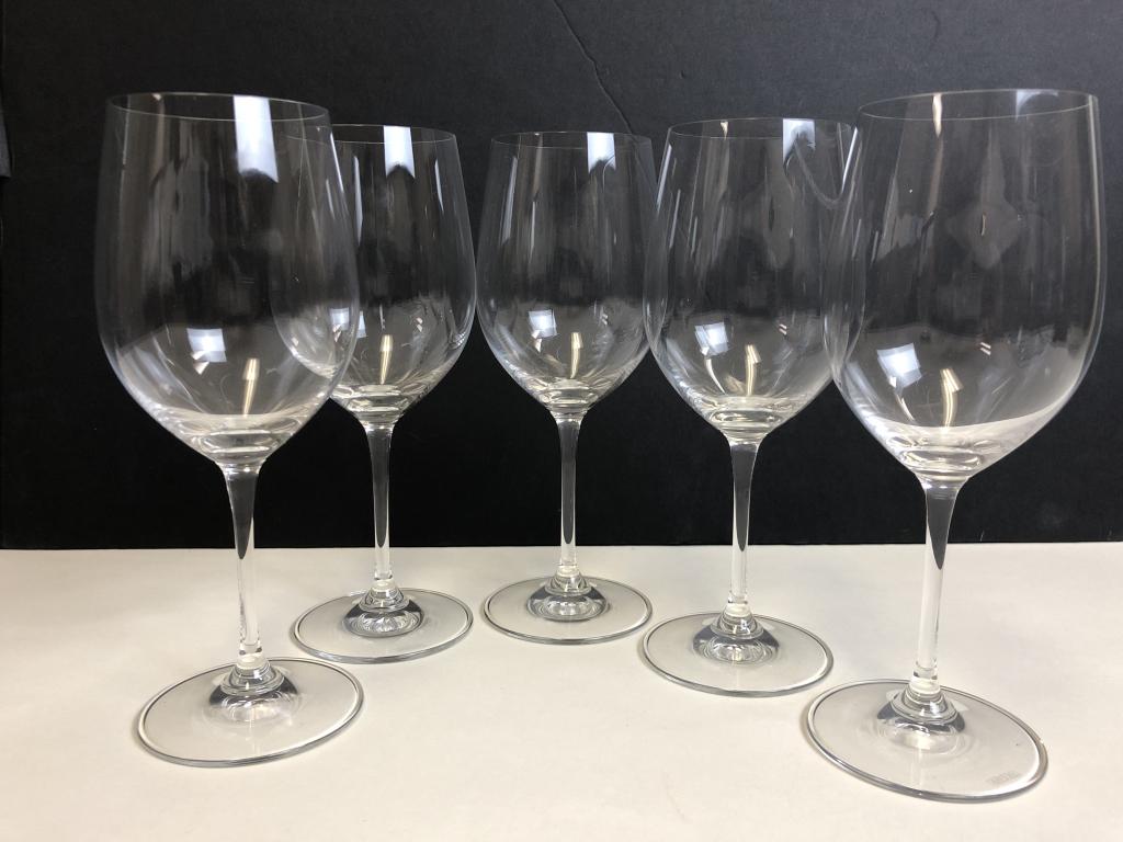 5 REIDEL CABERNET MERLOT RED WINE TASTING GLASSES: -5 REIDEL CABERNET MERLOT RED WINE TASTING GLASSES -8" X 25" DIAMETER-VERY GOOD CONDITION