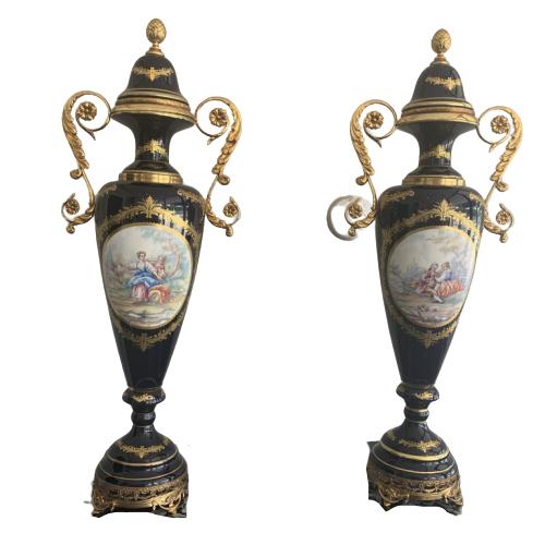 PAIR OF SERVES STYLE BRONZE MOUNT VASES 41" (1 of 10)