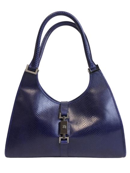 GUCCI BLUE LIZARD EMBOSSED LEATHER HANDBAG (1 of 10)