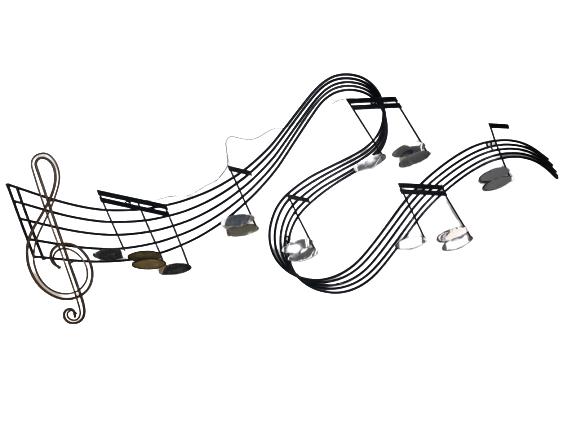 CURTIS JERE MUSIC NOTES METAL WALL SCULPTURE 5FT: MCM MODERN CURTIS JERE MUSIC NOTES METAL WALL SCULPTURE -25" X 5'-GOOD VINTAGE CONDITION