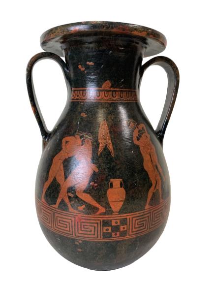 ATTIC AMPHORA VASE HAND PAINTED BY P. VAGLIS 11": ATTIC AMPHORA VASE HAND PAINTED BY P. VAGLIS COPY-11" X 8" X 6"-VERY GOOD CONDITION
