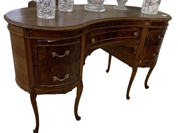 ANTIQUE ART DECO KIDNEY BEAN CARVED LEG DESK (1 of 4)