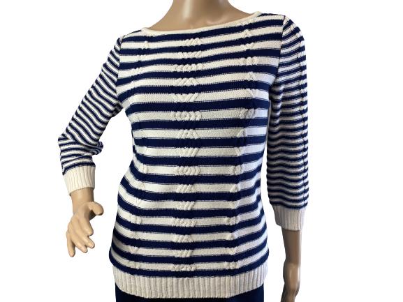 VTG ST JOHN NAVY & WHITE STRIPE KNIT SWEATER SZ P (1 of 7)