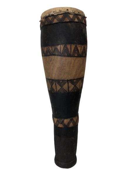 TALL AFRICAN TRIBAL WOOD DRUM W/ NATURAL HIDE 35" (1 of 6)