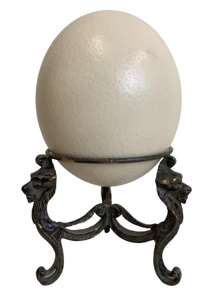BEAUTIFUL OSTRICH EGG ON 3 FOOTED LION STAND 6" (1 of 7)