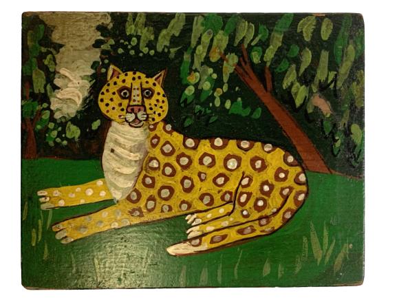VINTAGE FOLK ART PAINTING OF TIGER / CAT 7" (1 of 4)